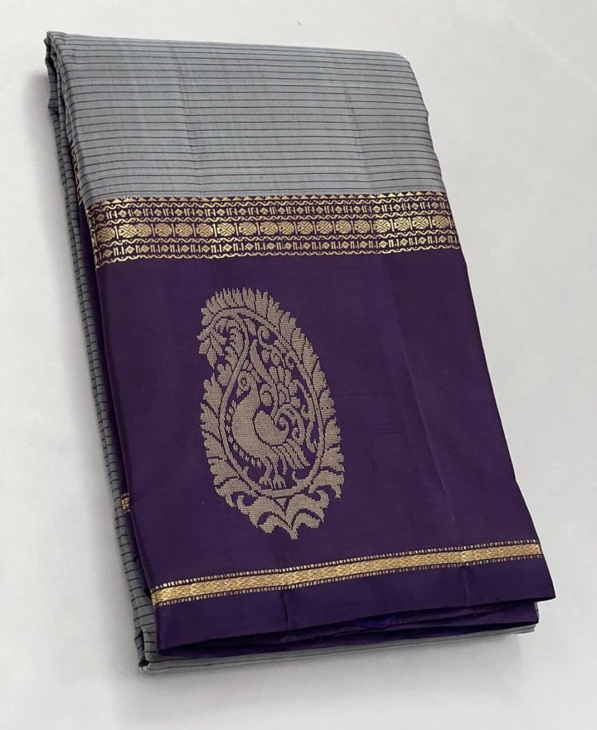 Purple & Grey Silk Saree with Paisley Zari Motif