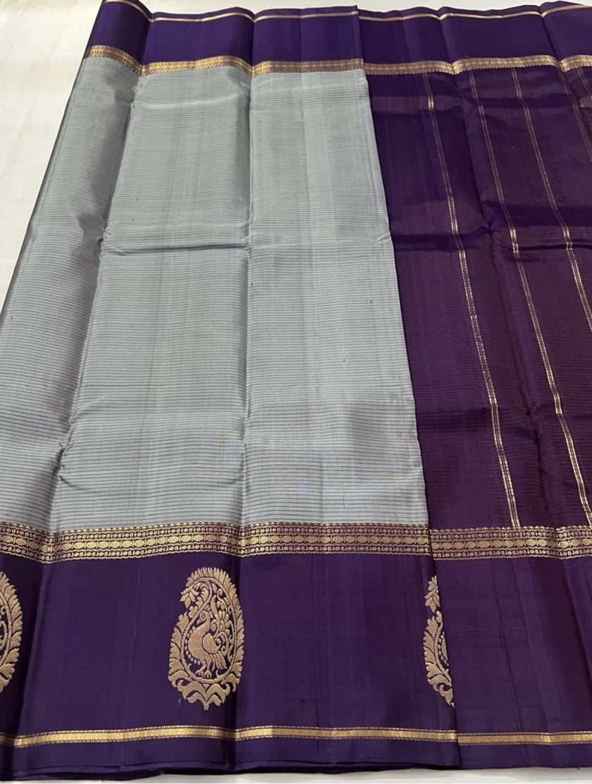 Purple & Grey Silk Saree with Paisley Zari Motif