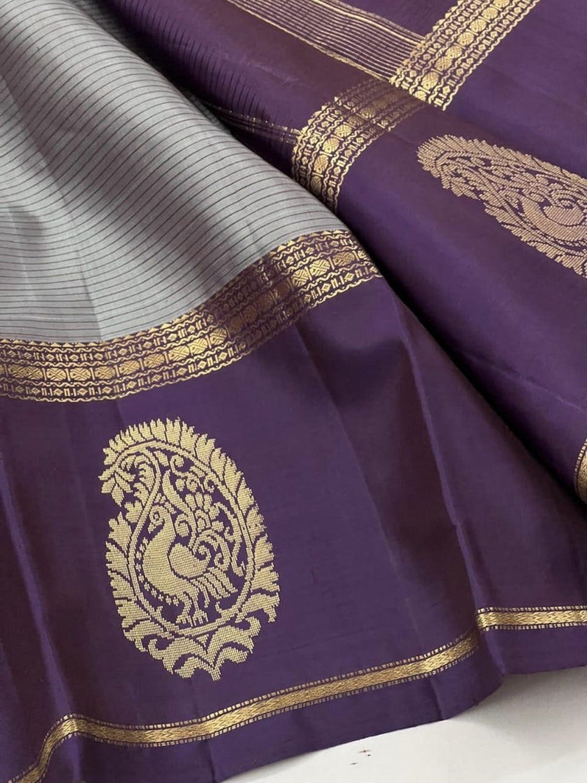 Purple & Grey Silk Saree with Paisley Zari Motif