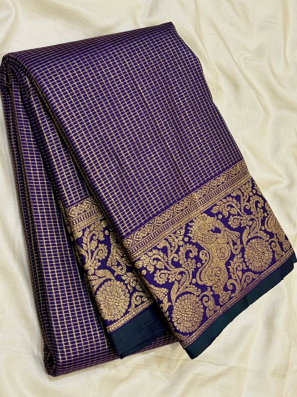 Royal Purple Banarasi Silk Saree with Antique Gold Zari
