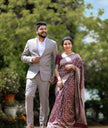 Magenta Floral Printed Silk Saree