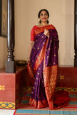 Royal Purple Banarasi Silk Saree with Red Zari Border