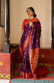 Royal Purple Banarasi Silk Saree with Red Zari Border