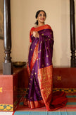 Royal Purple Banarasi Silk Saree with Red Zari Border