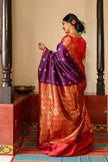 Royal Purple Banarasi Silk Saree with Red Zari Border