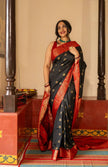 Black & Red Banarasi Silk Saree with Gold Zari