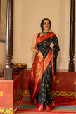 Black & Red Banarasi Silk Saree with Gold Zari