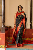 Black & Red Banarasi Silk Saree with Gold Zari