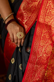Black & Red Banarasi Silk Saree with Gold Zari