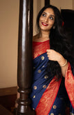 Navy Blue & Red Banarasi Silk Saree