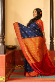Navy Blue & Red Banarasi Silk Saree