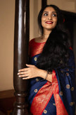Navy Blue & Red Banarasi Silk Saree