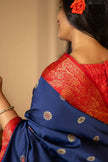 Navy Blue & Red Banarasi Silk Saree