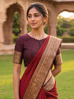 Maroon Silk Saree with Antique Gold Zari Border