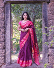 Purple & Pink Silk Saree with Woven Border