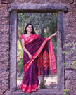 Purple & Pink Silk Saree with Woven Border