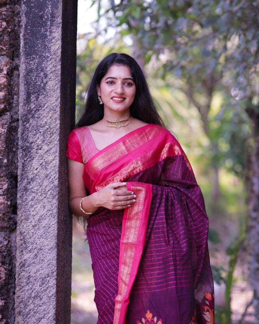 Purple & Pink Silk Saree with Woven Border