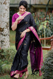 Black & Magenta Silk Saree with Zari Border