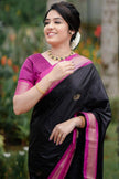 Black & Magenta Silk Saree with Zari Border