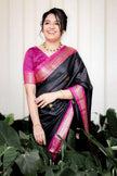 Black & Magenta Silk Saree with Zari Border