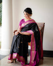 Black & Magenta Silk Saree with Zari Border