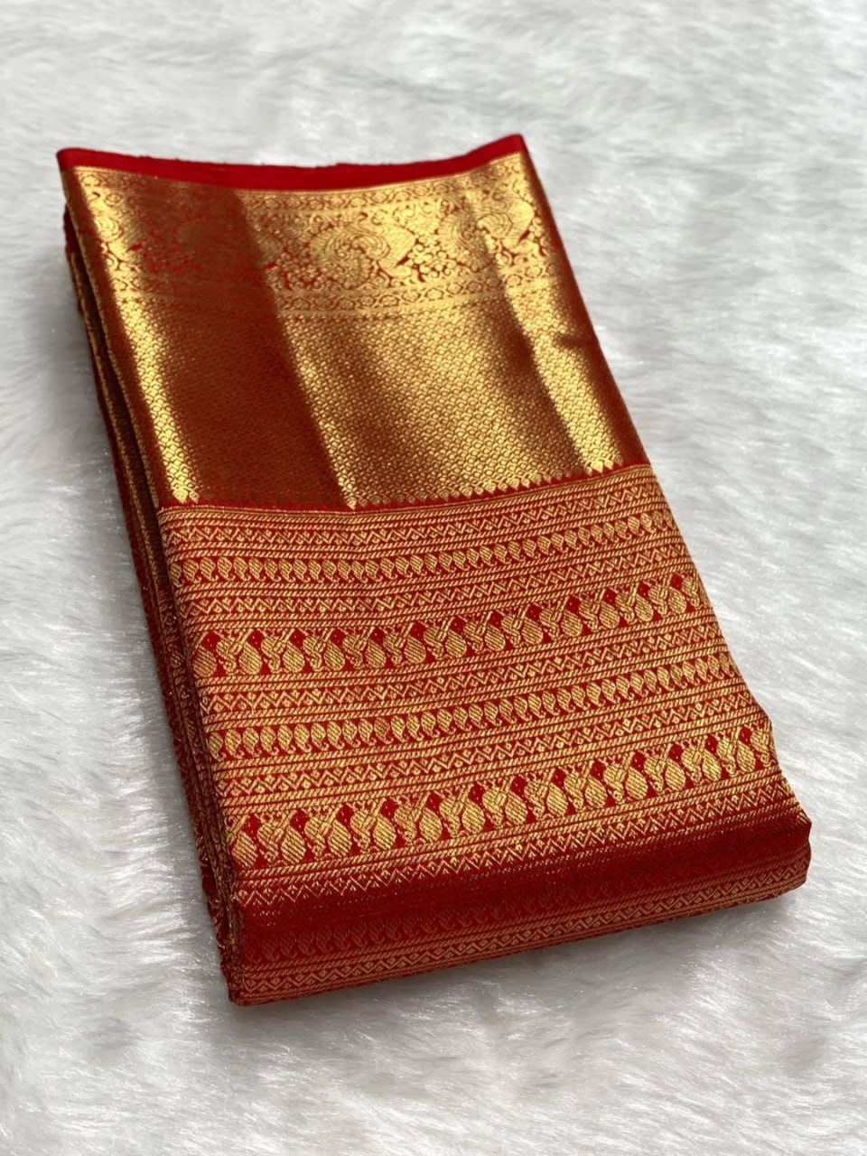 Elegant Red & Gold Zari Woven Silk Saree