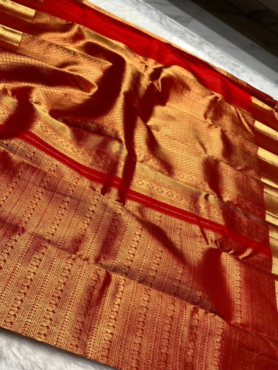 Elegant Red & Gold Zari Woven Silk Saree