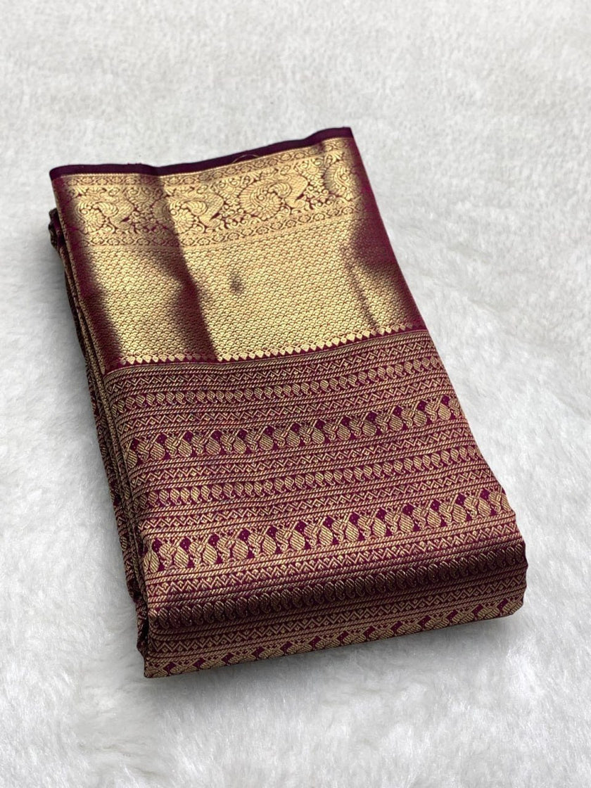Elegant Wine & Gold Zari Woven Silk Saree