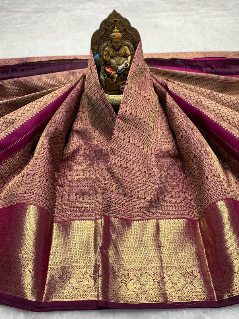 Elegant Wine & Gold Zari Woven Silk Saree