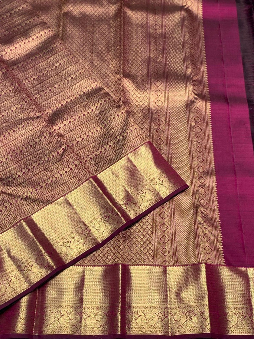 Elegant Wine & Gold Zari Woven Silk Saree
