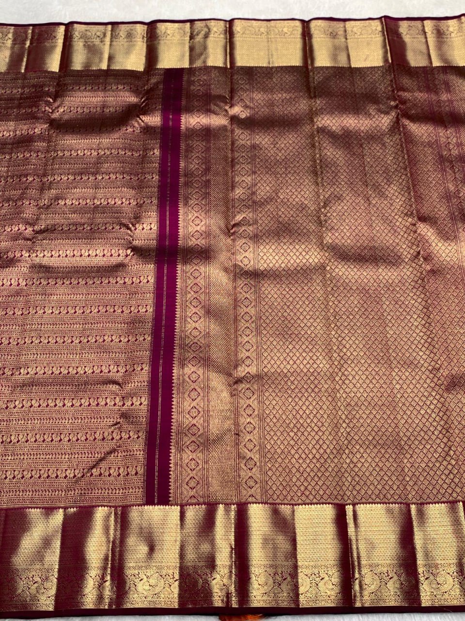Elegant Wine & Gold Zari Woven Silk Saree