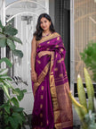 Royal Purple Silk Saree with Antique Gold Zari Motifs & Border