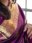 Royal Purple Silk Saree with Antique Gold Zari Motifs & Border