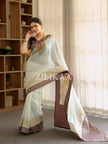 Off White and Purple Silk Saree with Woven Border