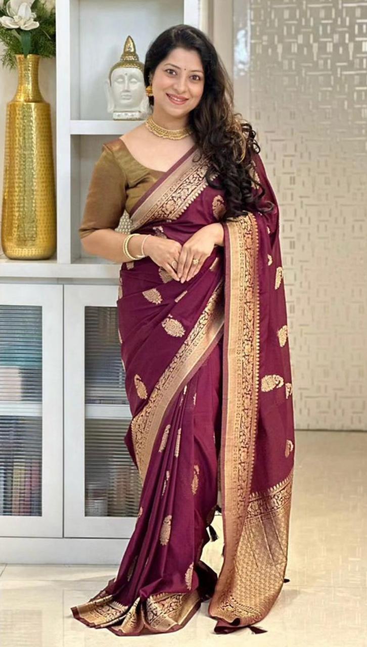 Bhavika – Banarasi Soft Silk Saree in Maroon