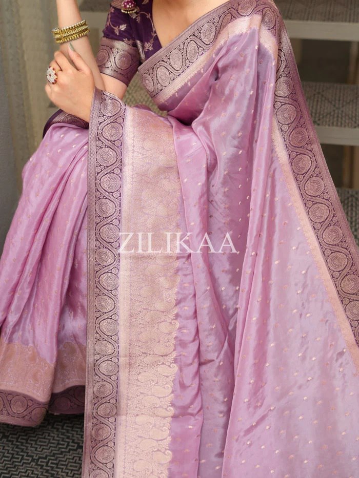 Lilac Mauve and Wine Purple Silk Saree with Woven Border