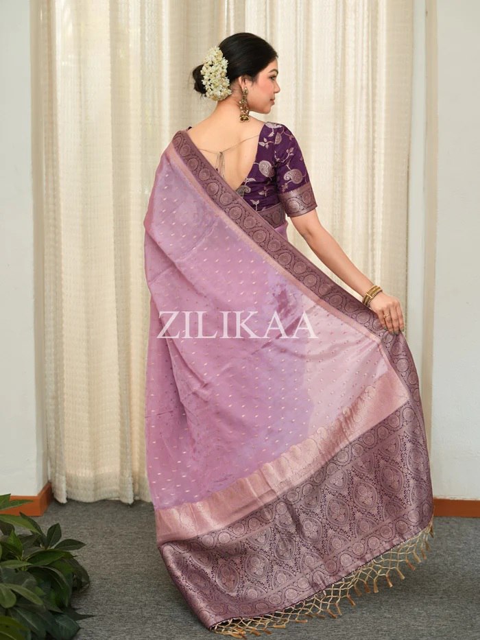 Lilac Mauve and Wine Purple Silk Saree with Woven Border