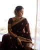 Praveena - Maroon Organza Silk Saree with Floral Zari Motifs and Brocade Border