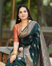 Vritika - Green Banarasi Silk Saree with Silver Zari Motifs
