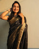Lalima - Black Cotton Silk Saree with Zari Dot Weave and Gold Border