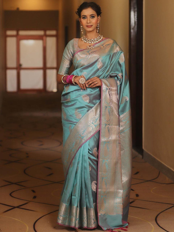 Vijayalakshmi - Kanjivaram Silk Saree with Gold Paisley Zari Border