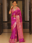 Vijayalakshmi - Pink Kanjivaram Silk Saree with Gold Paisley Zari Border