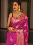 Vijayalakshmi - Pink Kanjivaram Silk Saree with Gold Paisley Zari Border