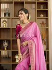 Rose Pink and Rani Pink Silk Saree with Woven Border