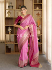Rose Pink and Rani Pink Silk Saree with Woven Border