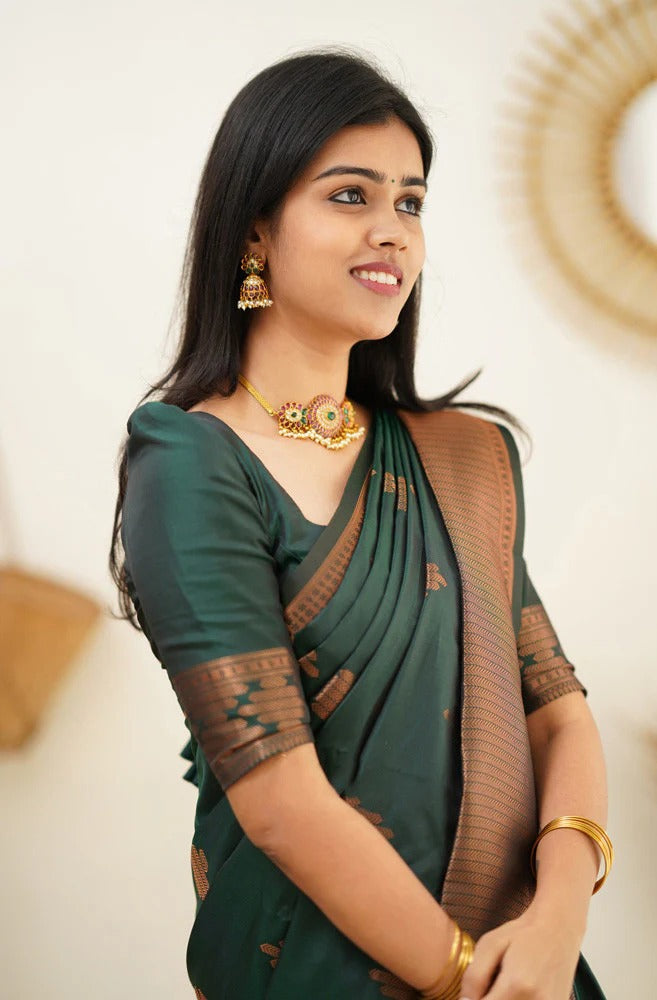 Maruti - Green Soft Silk Saree with Jacquard Woven Border