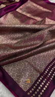 Wine Purple Banarasi Silk Saree with Gold Zari Floral Buti Motifs & Classic Woven Border