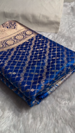 Royal Blue Banarasi Silk Saree with Gold Zari Lattice Jaal & Heavy Traditional Border