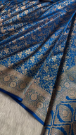 Royal Blue Banarasi Silk Saree with All-Over Golden Zari Floral Weaving