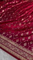 Maroon Banarasi Silk Saree with Golden Zari Buttas & Traditional Border